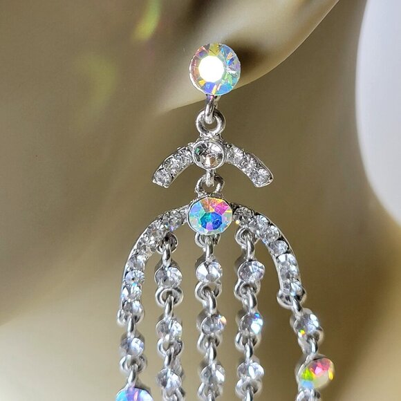 Chandelier Crystal Earrings Aurora Borealis Crystal Earrings Bridal Earrings - Picture 5 of 7